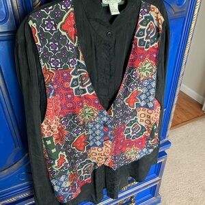 Vintage CROQUET CLUB Button-up Shirt Vest Silk Sz Medium